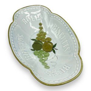 Vintage USA Los Angeles Potteries Oval Bread Rolls Bowl Fruit 13” X 8.5” Green